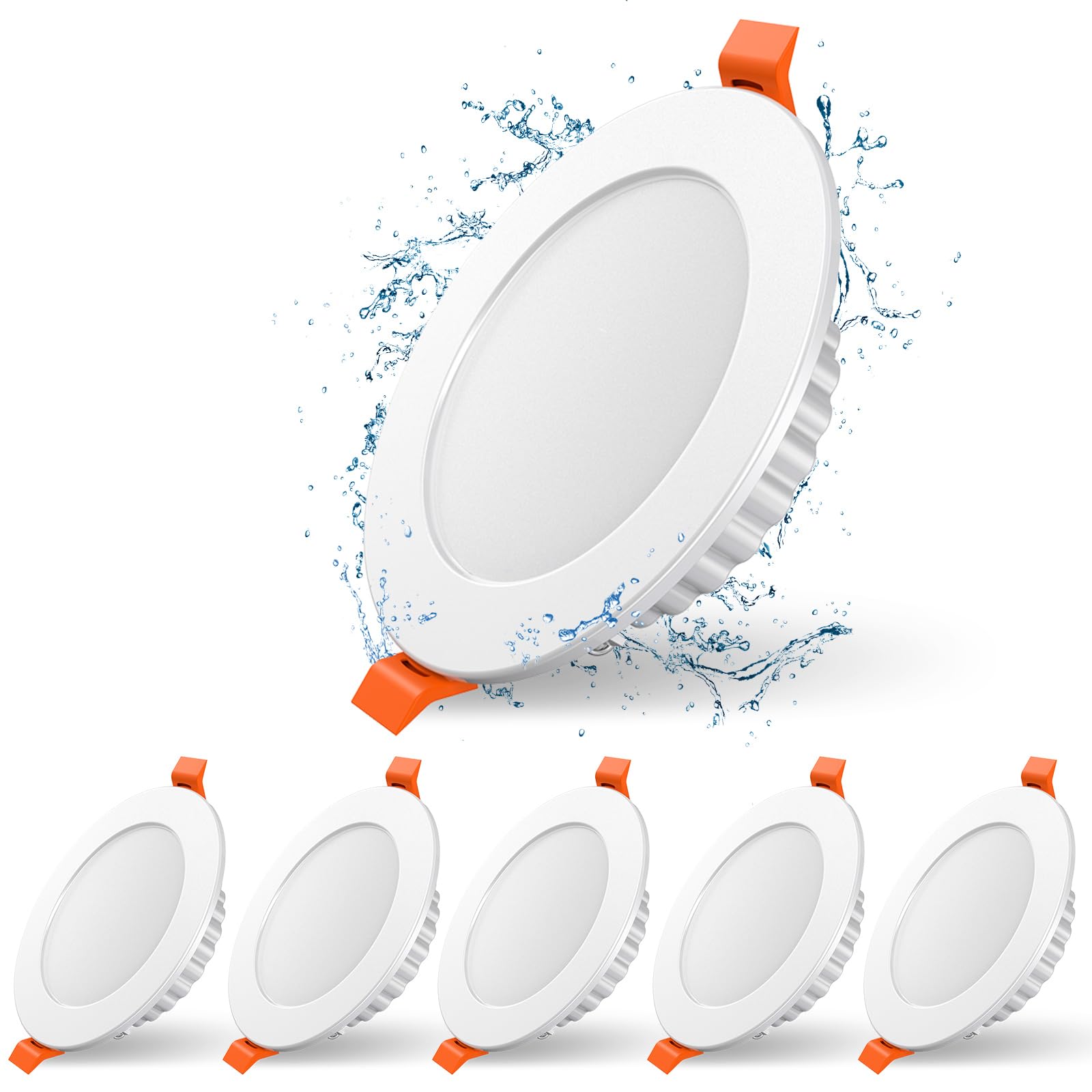 LED Einbaustrahler 230V, 6er-Set Dimmbar 7W LED Spot,3 Farbtemperaturen (2700K/4100K/6500K) Ultraschlanke Einbauleuchten,Wasserdicht,75-95mm Ausschnitt Deckenspots für Badezimmer,Küche, Schlafzimmer