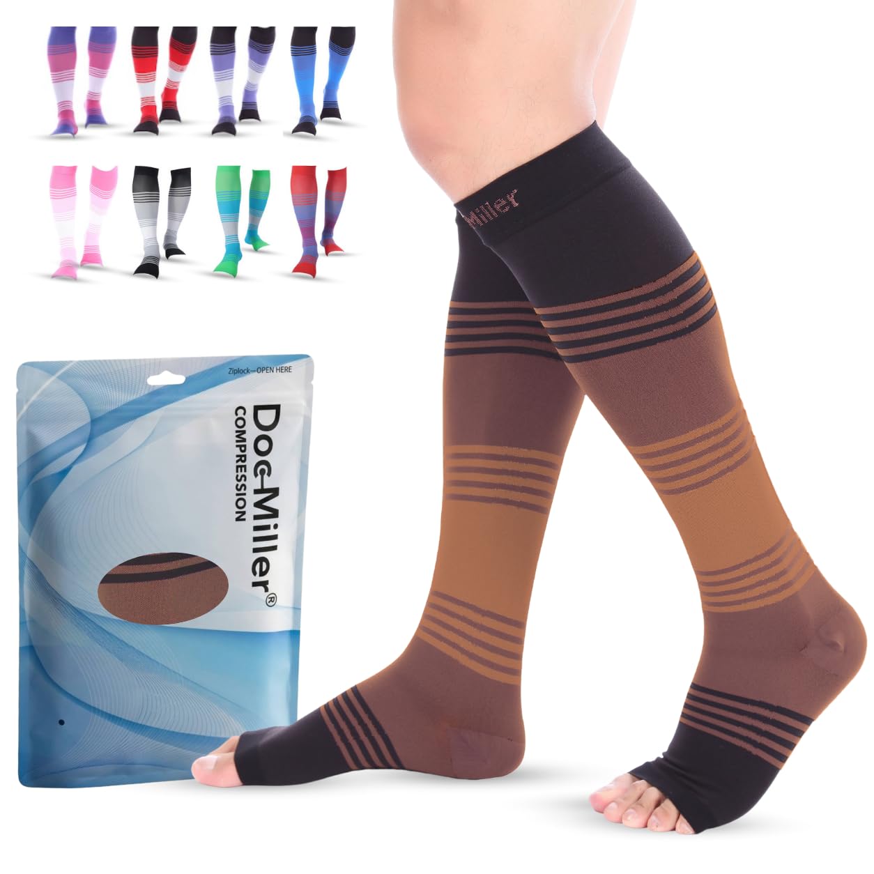 Manga de Compresión Para Pantorrilla (1 par) 20-30 mmHg Resistente Soporte Calcetines Para Deportes de Presión Graduada Para Recuperación de Varices y Calambres de Pierna (Negro Café Piel, M)