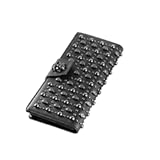 Women&apos;s Black Long Skull Studded Purses Genuine Leather Card Holder Wallet