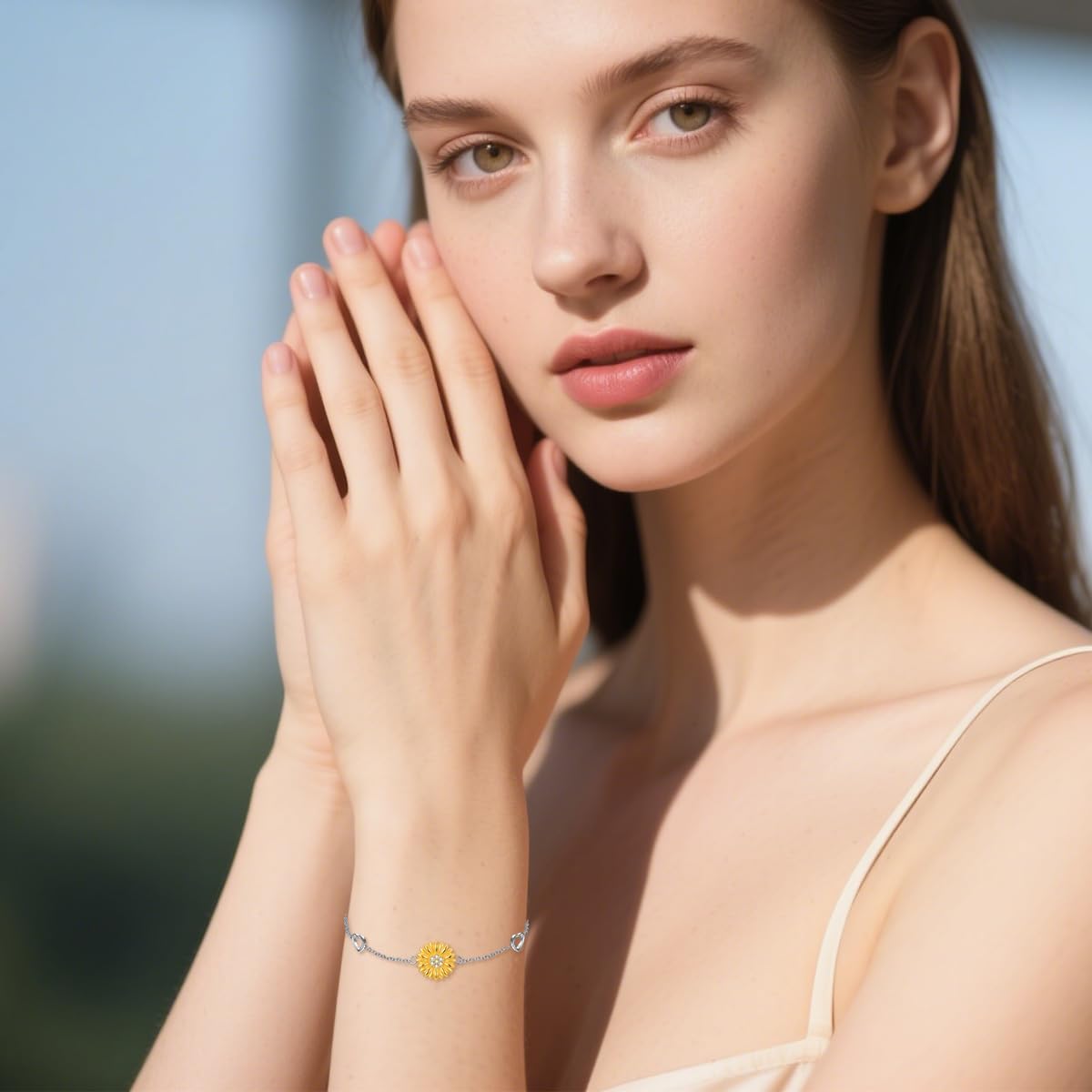 Diamond Sunflower Bracelet for Women 925 Sterling Silver Sunflower and Heart Bracelet Jewelry Gifts for Mom Wife Girlfriend Daughter Sister Her - Image 2