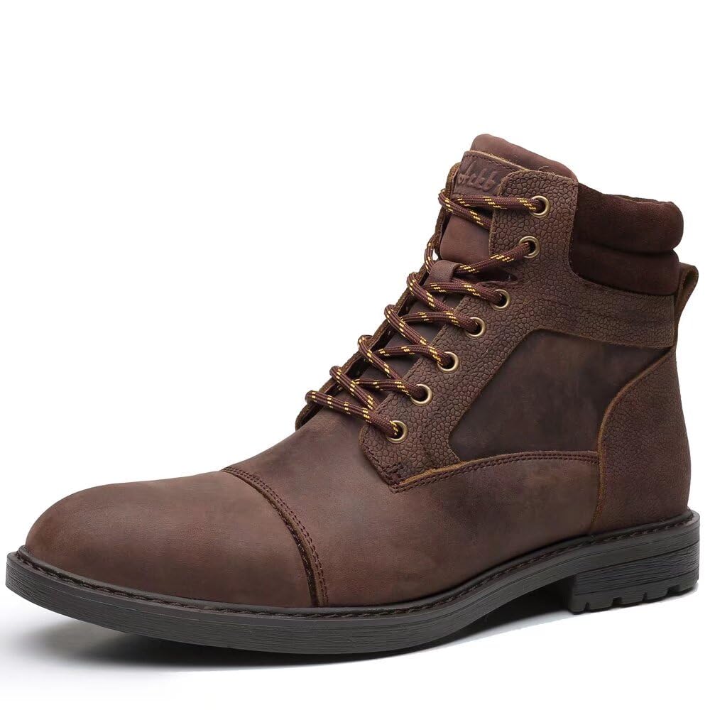 Arkbird Men's Casual Combat Boots Motorcycle Chukka Oxfords Ankle Dress Boots Coffee 7