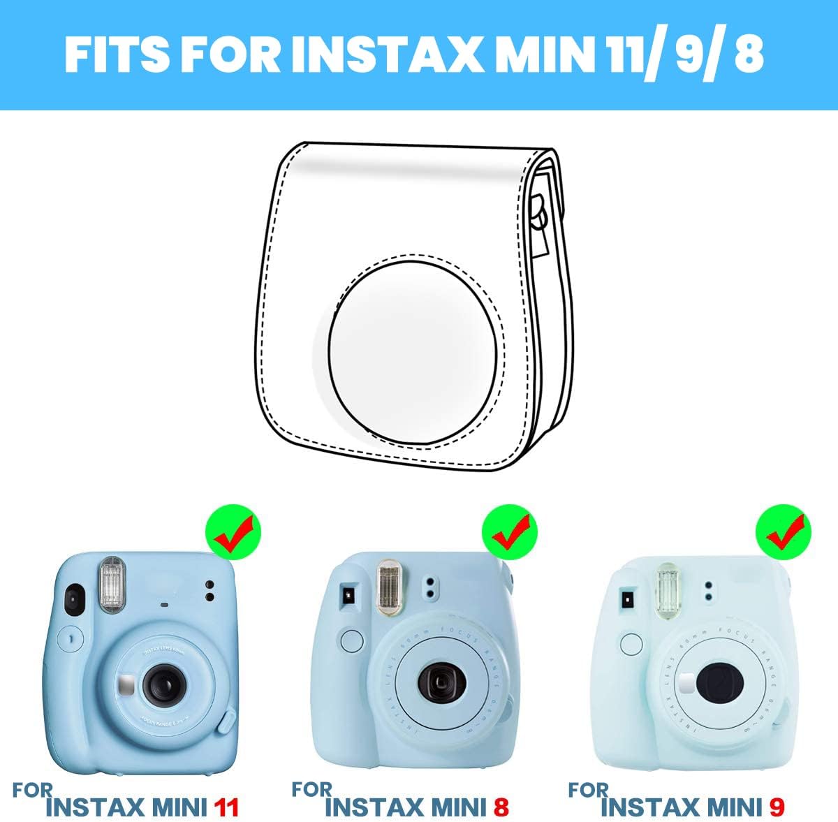 Katia Camera Case Bag Compatible for Fujifilm for Instax Mini 11/9/ 8+/ 8 Instant Film Camera with Shoulder Strap and Photo Accessories Pocket - Alpaca