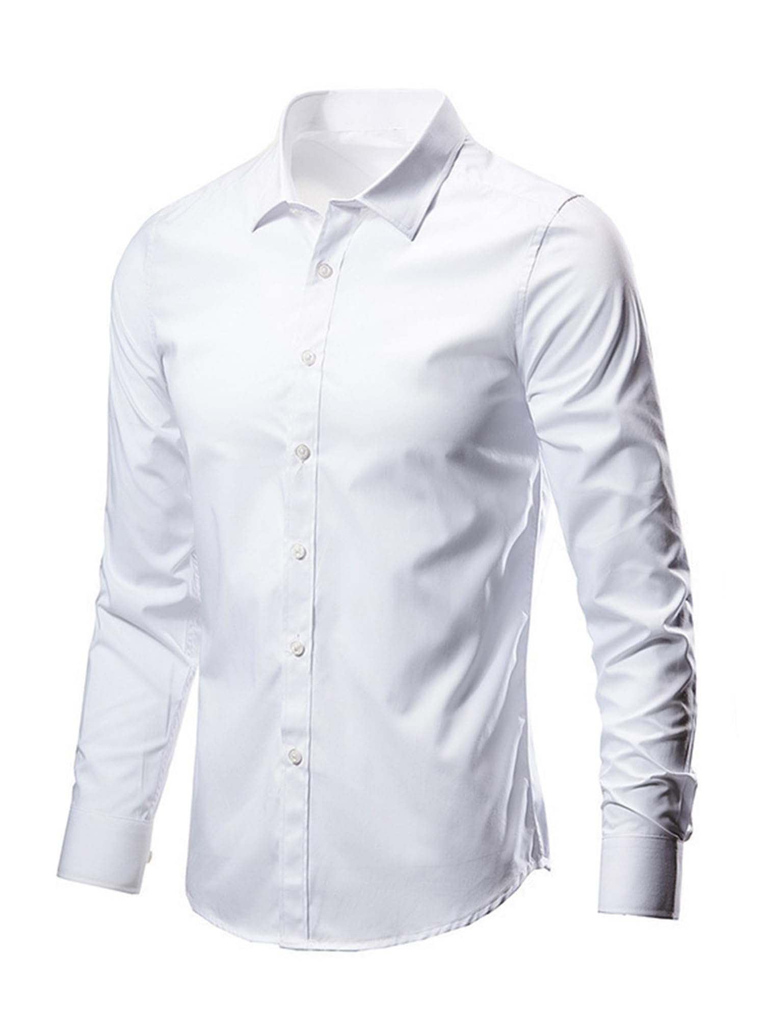 IEFIEL Camisa Traje de Vestir para Hombre Manga Larga Camiseta Elegante con Botones Sólido Regular Shirts Slim fit S-3XL