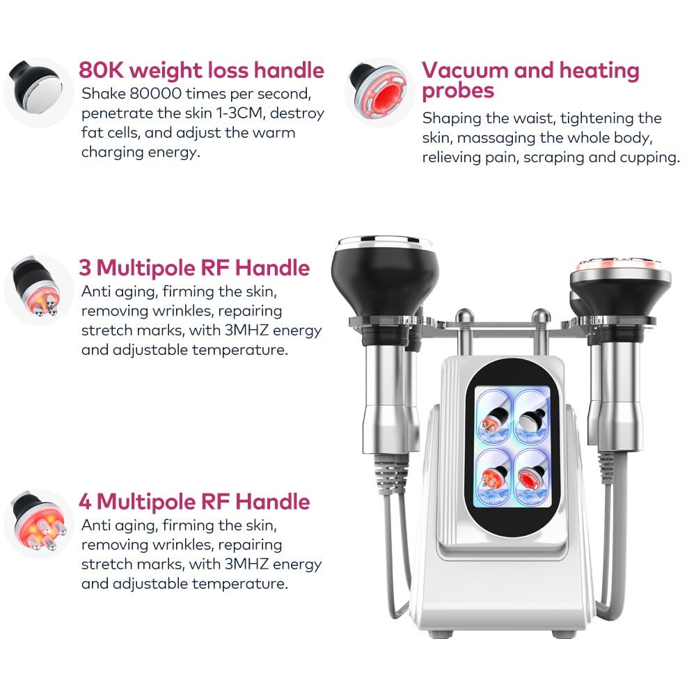 Elitzia 4 in 1 80k Kavitation Maschine Körper Sculpting Ultraschall Kavitation Maschine Fettverbrennung Radiofrequenz Vakuum Massage Hautstraffung RF Fettverbrennung Salon Spa Gerät Heimgebrauch