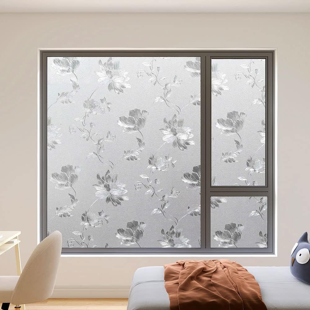 SUNBIRD Stained Glass Privacy Film Frosted Window Film Sun Blocking Window Tinting Film for Home, Clings Removable Frosting Bathroom Door (24" x 240" Inch, Tulip) 1