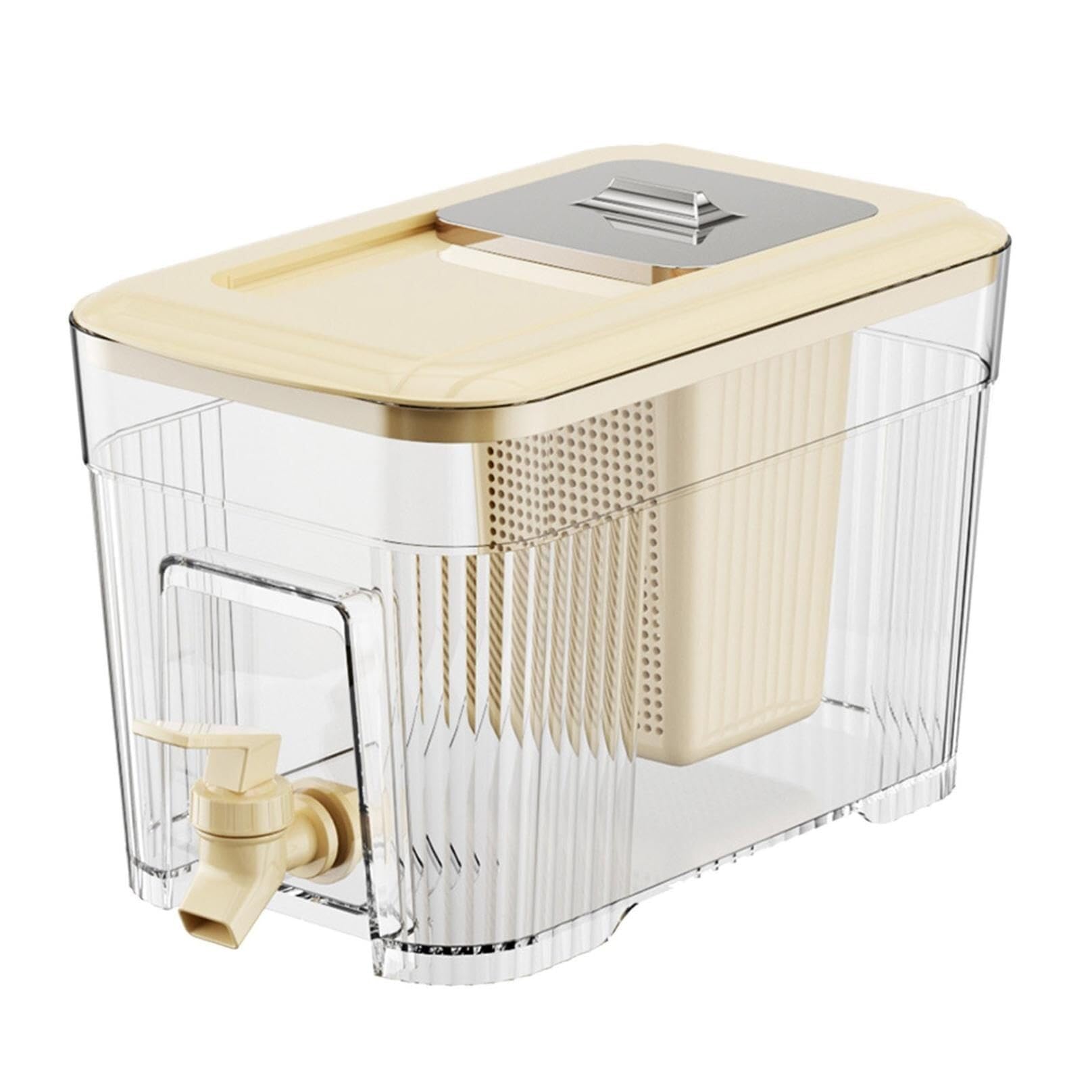 MYUYEE Juice Dispenser Water Dispenser With Spigot Leak-Proof Plastic Drink Dispenser With Lid, Fridge Iced Juice Dispensers For Party Ice Chamber (Biege)