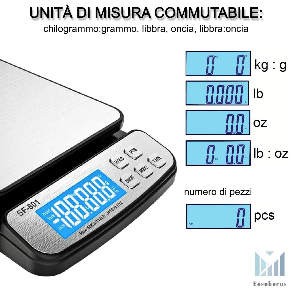 Bilancia Pesapacchi Postale Digitale 50kg Professionale in Acciaio Inox