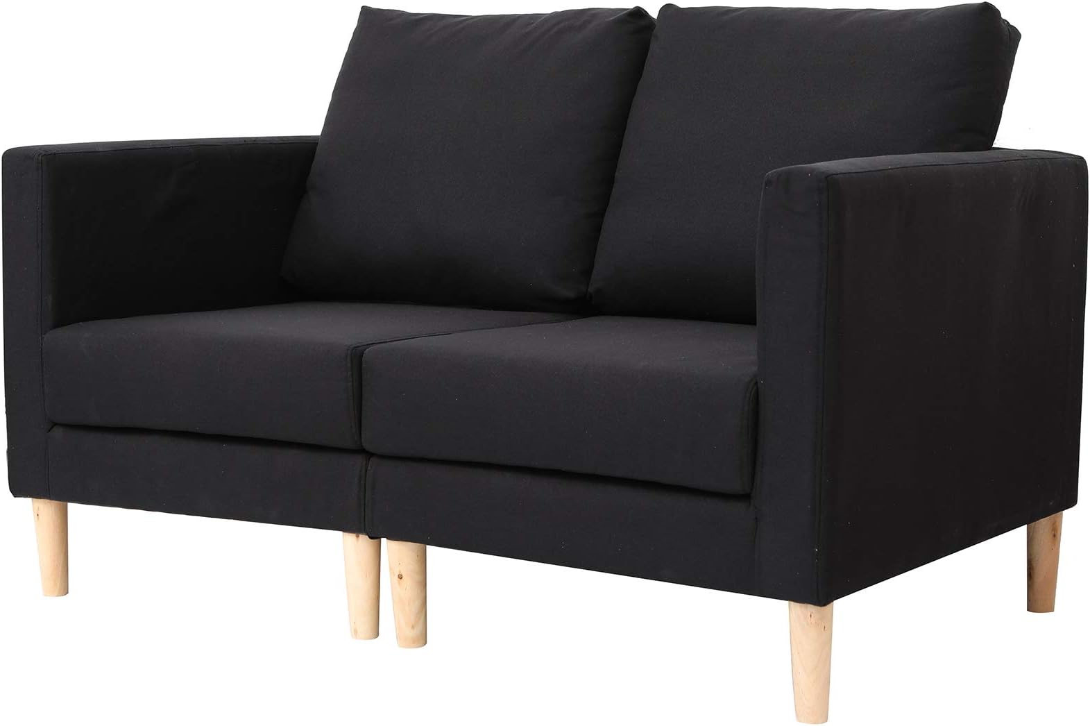 Splittable Fabric Loveseat Sofa, Double Sofa with Wooden Legs and Smooth Stitching