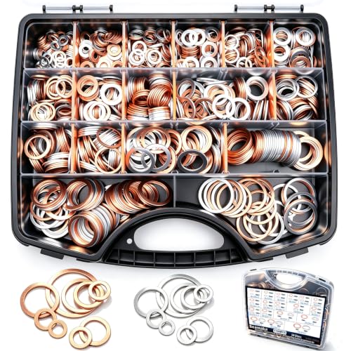 Image of 1160PCS Crush Washer Oil Drain Plug,18 Sizes Copper and Aluminum Crush Washers Assortment Kit,Automotive Oil Pan Drain Plug Gasket M6 M8 M10 M12 M14 M16 M18 M20 M22 M24