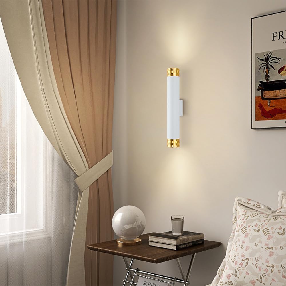 wall lamps for bedroom 2 Pack Cylindl Sconces Up and Down Indoor Light Aluminum Lamp Light for Living Room Corridor Hotel Bookstore(White,22cm)