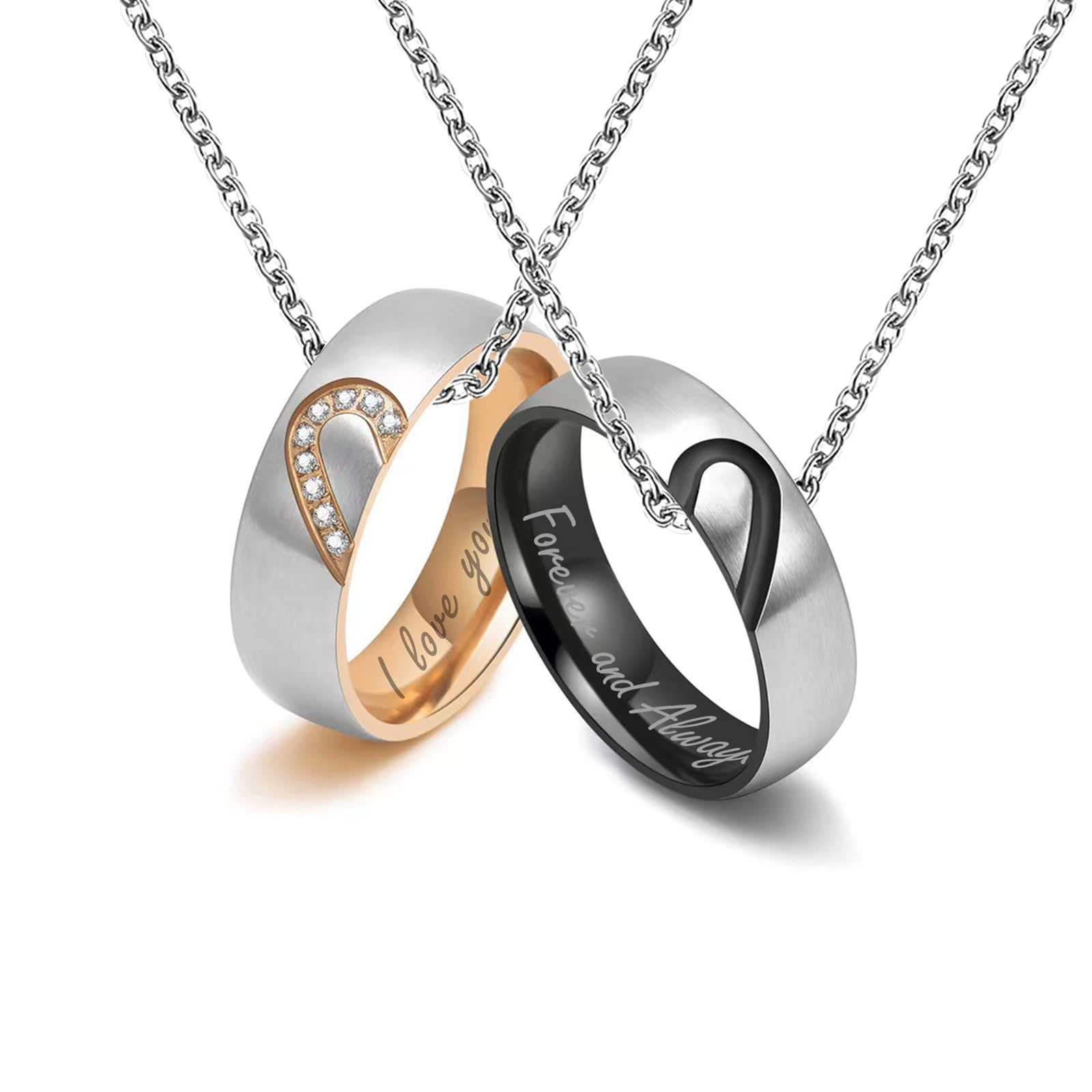 Aienid Stainless Steel Couple Necklaces - Matching Heart Puzzle Pendant Set For Him & Her - View #3