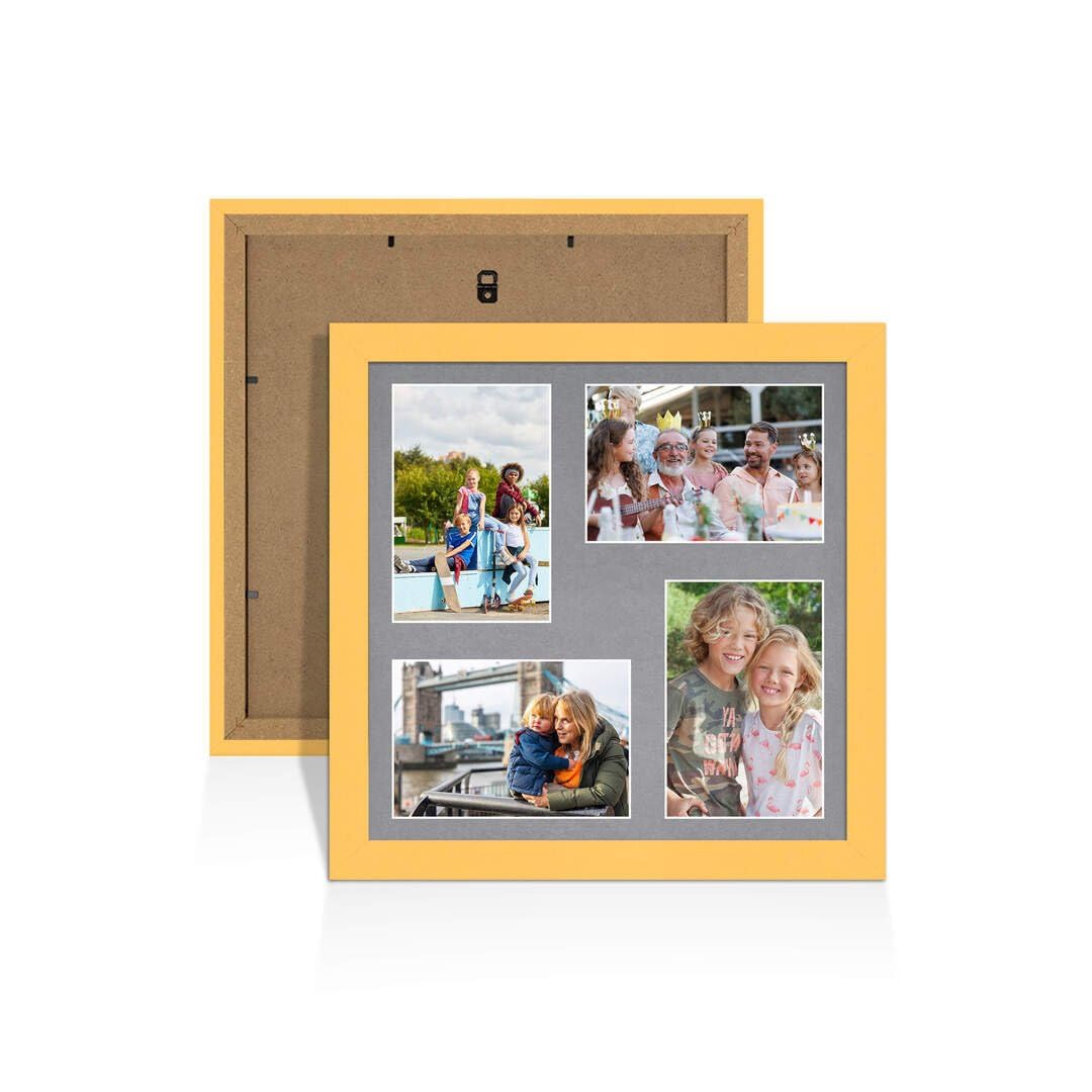 Procut Global 12X12 Mustard Yellow Photo Frames For Multiple Pictures with Mid Grey Mount-Modern Collage Frame with 4 Apertures (4x) 6X4-Engineered Wood with Shatterproof Perspex