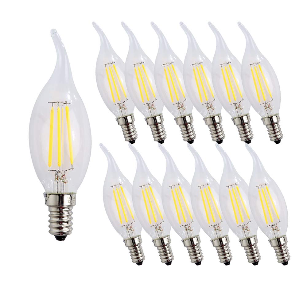 BDAYEK Led bulbs E14 4W LED Candle Light Bulb 40W Equivalent C35 Clear Glass Cool White 6500K 400 Lumens Non-Dimmable AC220-240V 12-Pack