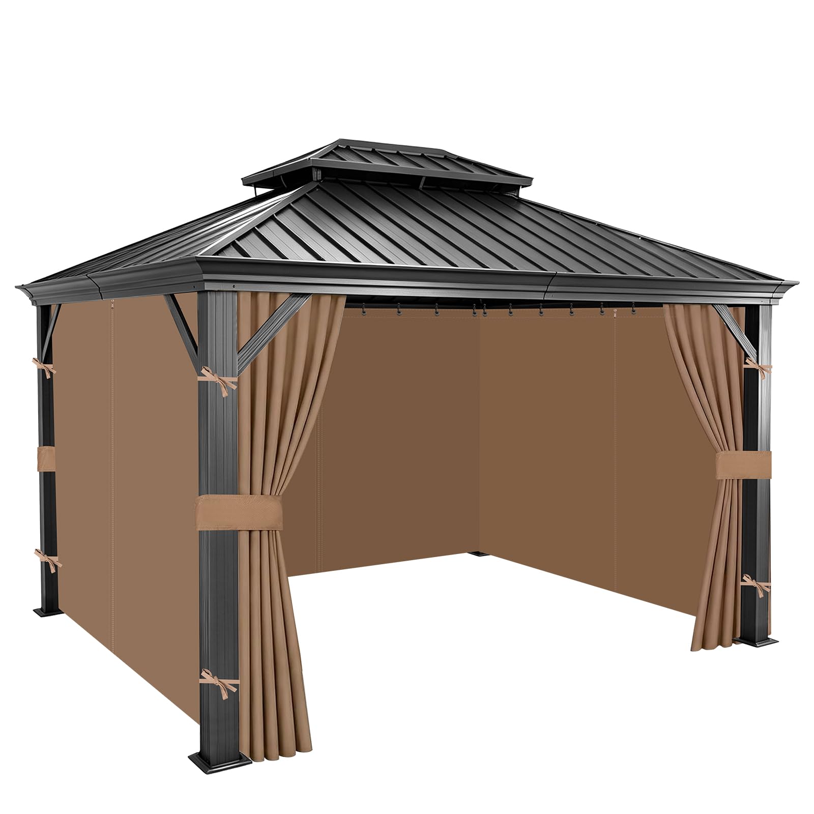 Rideaux Extérieurs de Rechange Imperméable pour Tonnelle 3 x 3 m, Toiles Latérales à 4 Panneaux Intérieur Extérieur Oxford 300D avec Fermeture Éclair, Crochets pour Pavillon, Pergola, Kaki