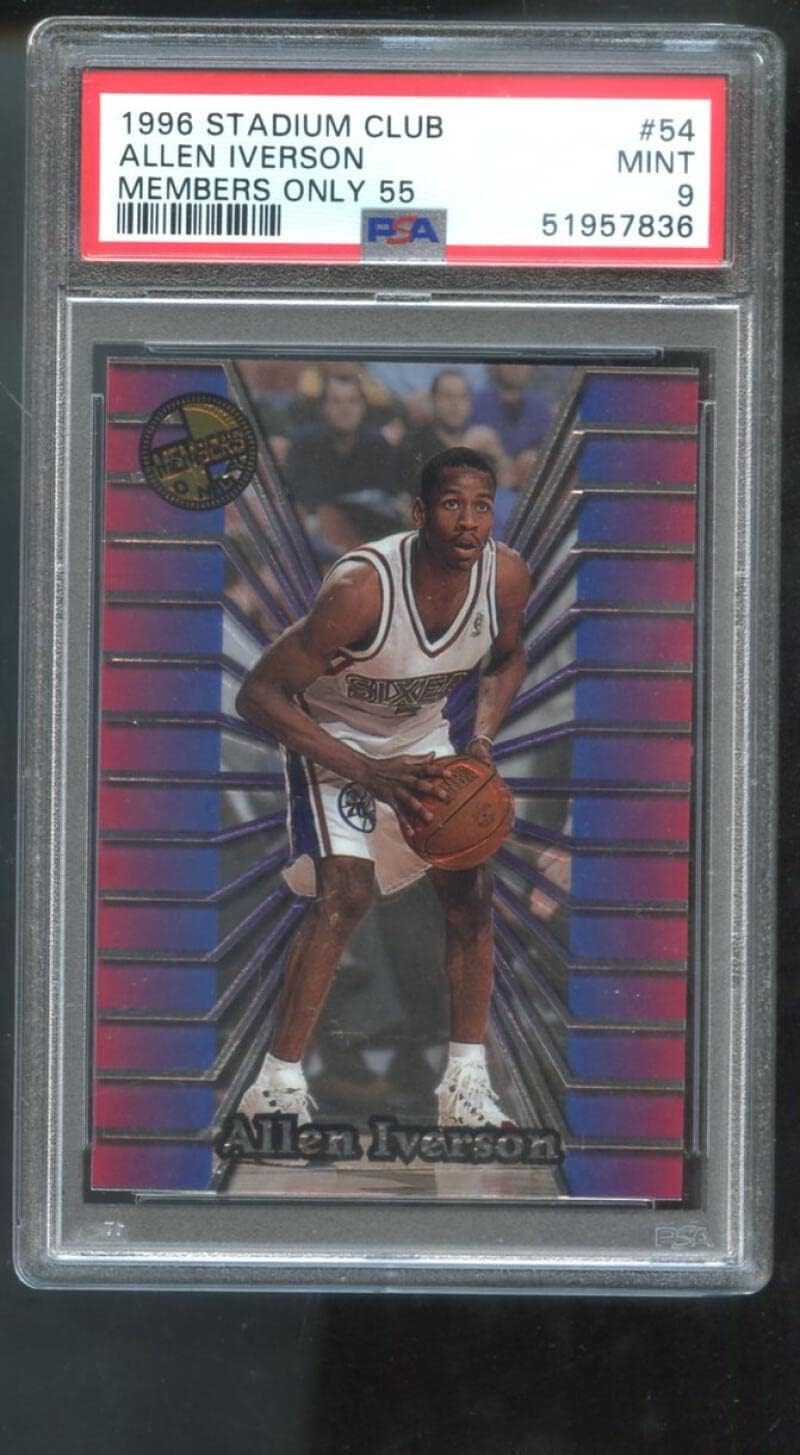 1996-97 Topps Stadium Club Members Only 55 Allen Iverson RC 54 ROOKIE NO COATING PSA 9 Graded Basketball Card NBA 96-97 1997