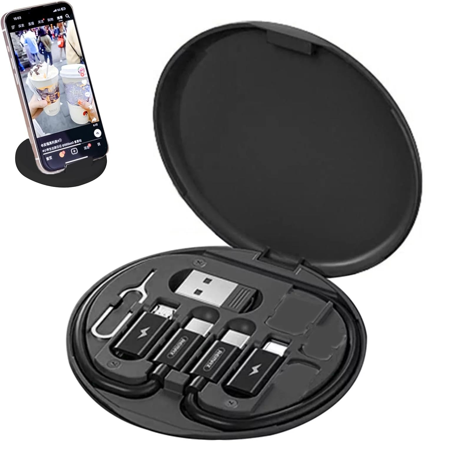 UCRAVO 1pcs Multifunctional Data Cable Portable Storage Box Adaptor, Universal Data Cable Conversion Head, Multi-Type Phone Micro USB Type C Adapter Cable Conversion Head Set Fast Charging Cable