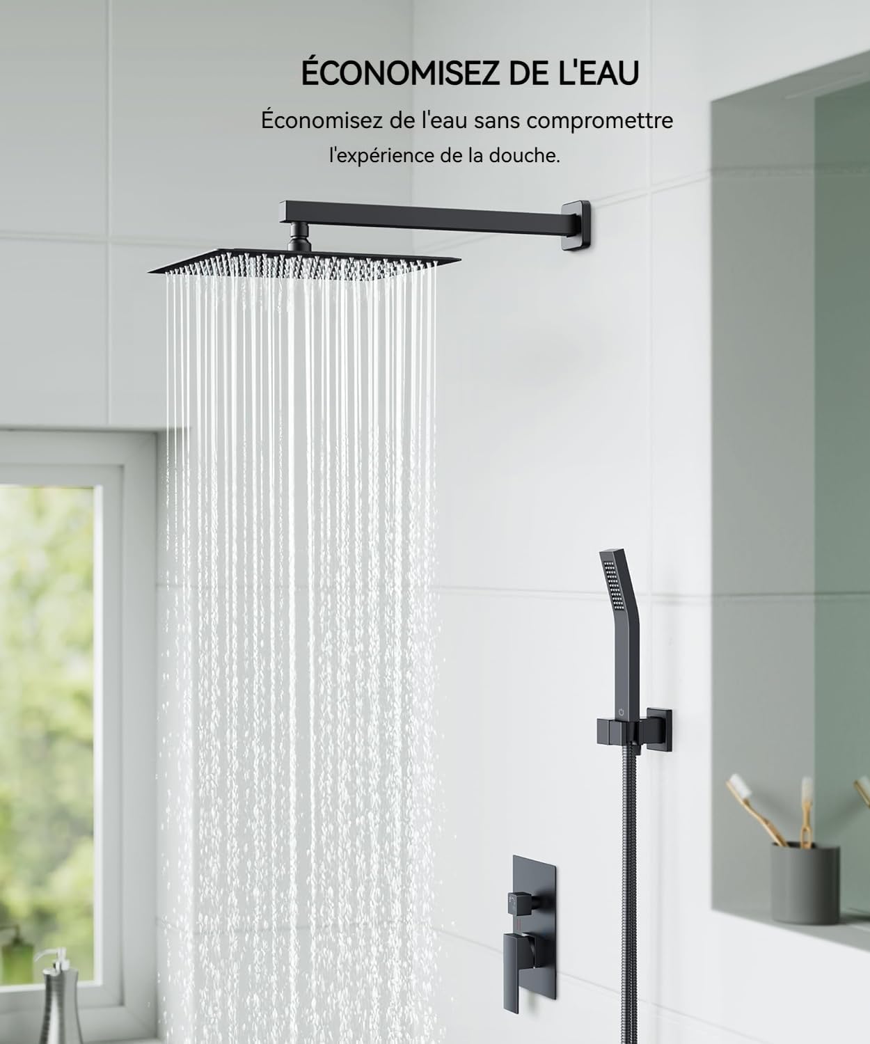 Douche Encastrable avec Douche de Tête 25 cm à Effet Pluie | Mitigeur Douche 2 Voies, Système de Douche Encastré avec Douchette, Installation Murale Facile et Rapide