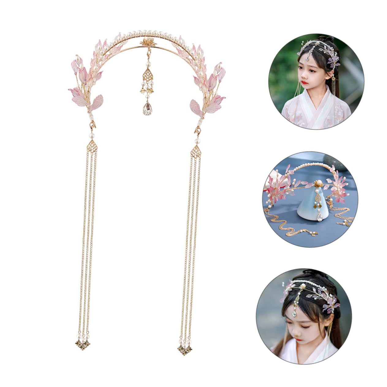 Beaupretty 3 Pièces Coiffe De Couronne De Cheveux De Style Ancien Accessoire De Cheveux Pour Femmes Coiffe De Mariage Chinois Coiffe De Costume Chinois Alliage La Mariée Hanfu Bandeau