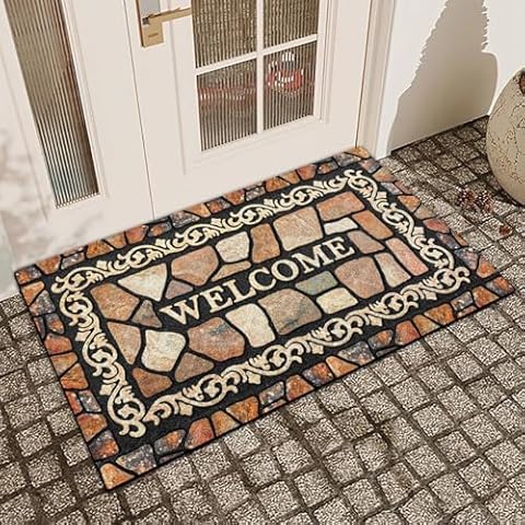 LHAIFA Front Door Mat Indoor Outdoor Entrance Funny Door Mats Outside Large 24 x 36 Inch Doormat Front Door Rugs Heavy Duty Non Slip Rubber Back Welcome Mat (Pebble, 24"×36") Cover