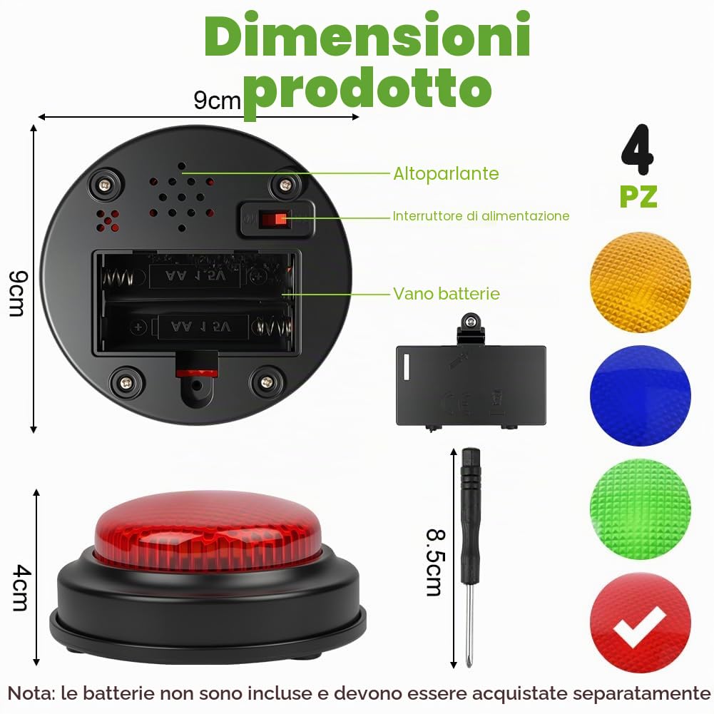 4PCS Quiz Buttons, Buzzer Game Show Buttons, Rispondi Al Cicalino Con Luce E Suono Di Allarme, Pulsanti Colorati, Giochi Per Bambini, Materiale Didattico, Giochi Quiz, Gioco Di Famiglia