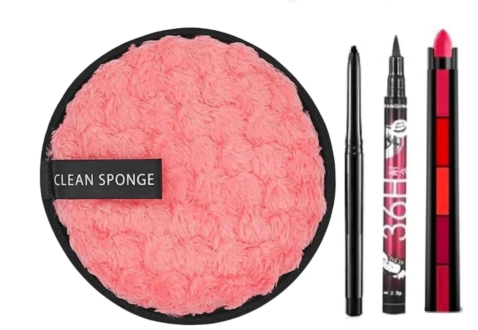 Just Tya Professional Makeup Remover Set with Pink Clean Sponge, 36H Waterproof Eyeliner, Kajal Pencil and Multi-Shade Lip Colour (Red Edition)-image-22