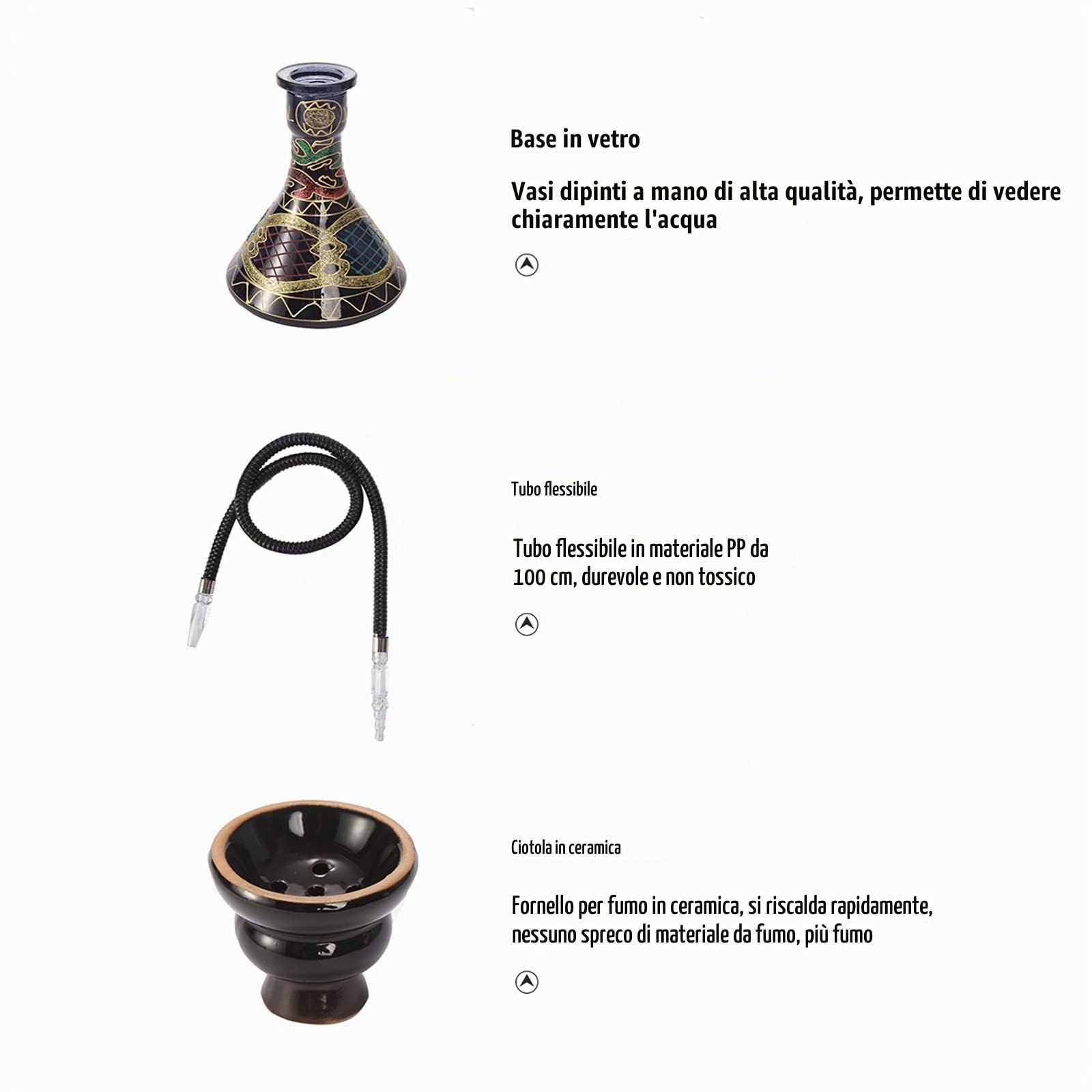 Set di Narghilè a 2 o 4 Tubi, Narghilè in Vetro da 21 Pollici con Base Stabile in Vaso di Vetro, Ciotola in Ceramica e Posacenere con Pinze per Carbone, Senza BPA, Regalo Pronto (Size : 2 Hoses)