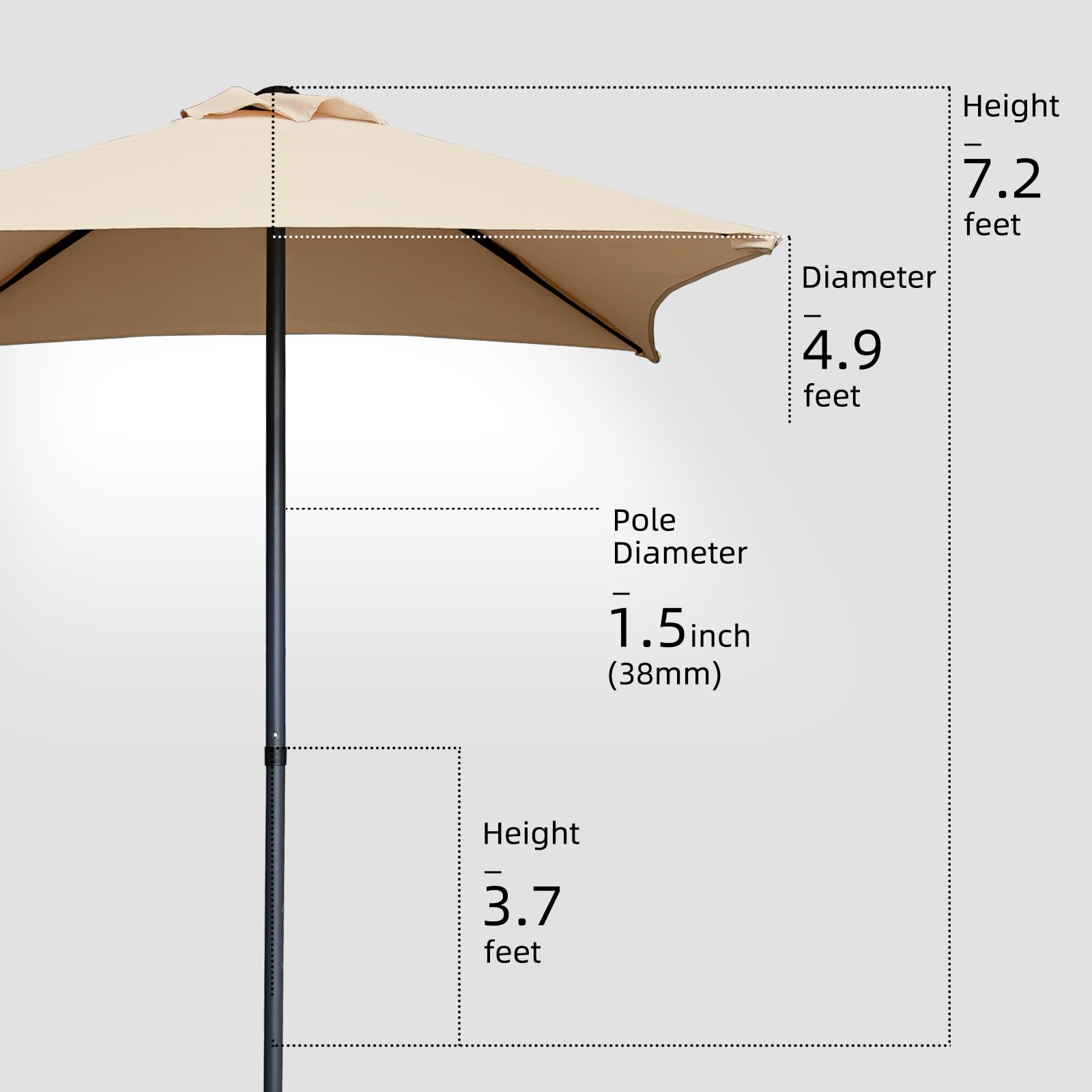 Trenovo 4.9 ft Patio Umbrella - Outdoor Table Umbrella with 4 Reinforced Ribs, UV Protection & Waterproof Market Umbrella for Garden, Lawn, Deck, Backyard, Pool