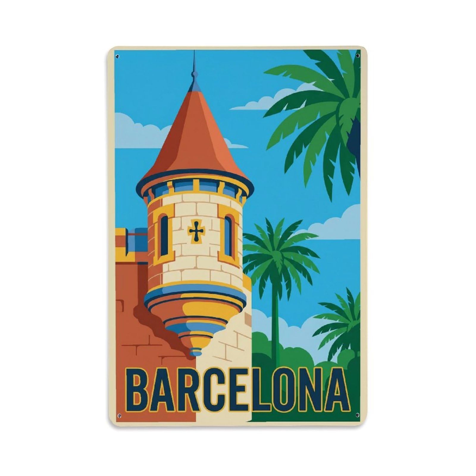 Vintage Travel Turret Spain Corner Metal Tin Sign