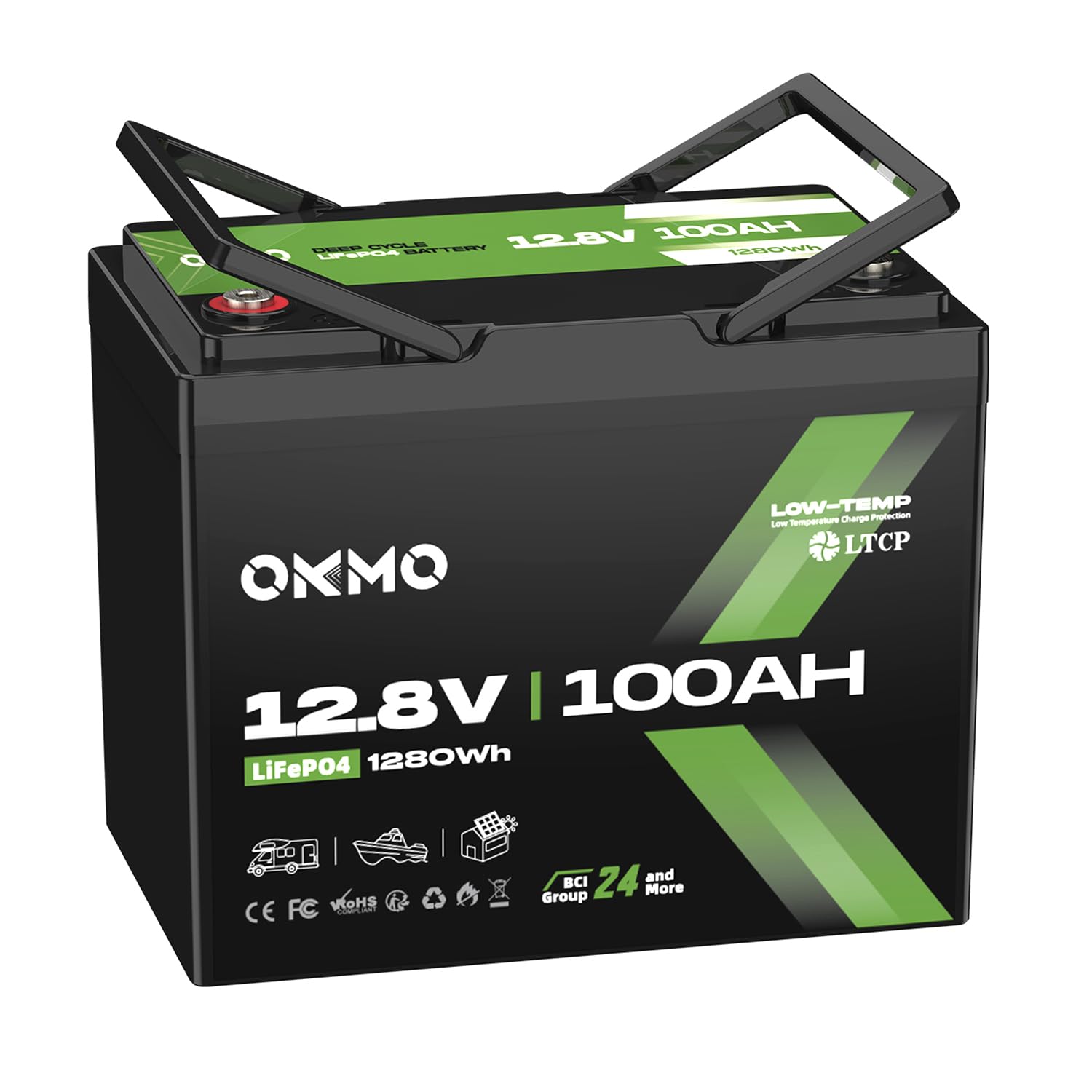 12V 100Ah LiFePO4 Battery Group24 Lithium Battery with 100A BMS Low Temperature Protection 10-Year Lifespan UP to 15000 Deep Cycles for Trolling Motor, Boat, Rv, Solar Home Iron Phosphate