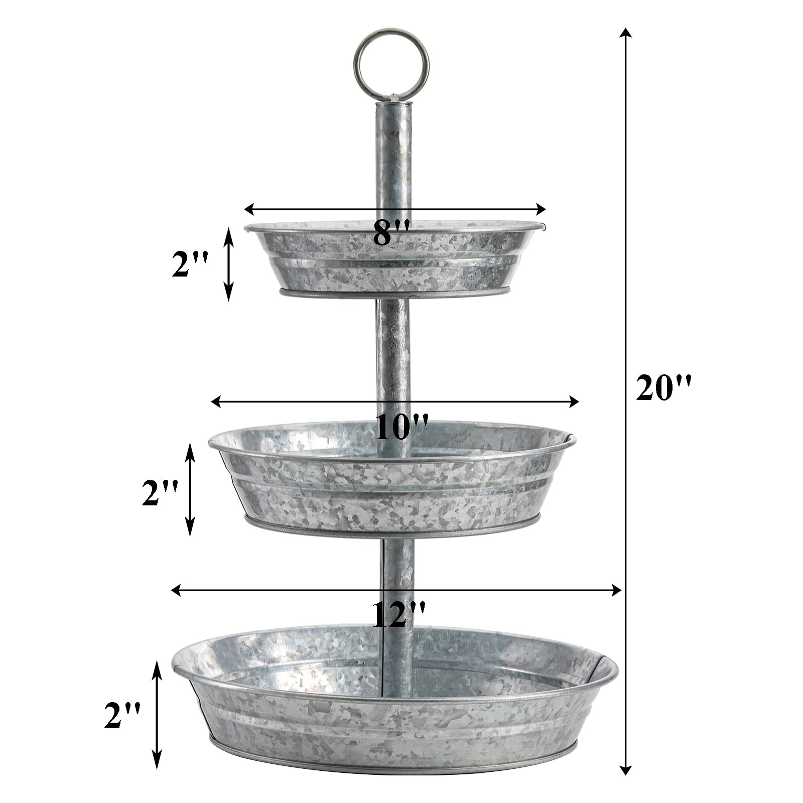 Okllen 3 Tier Serving Tray, Galvanized Metal Cupcake Stand Vintage Dessert Appetizer Stand, Rustic Home and Garden Display Stand for Country Farmhouse, Kitchen, Indoor, Outdoor Use