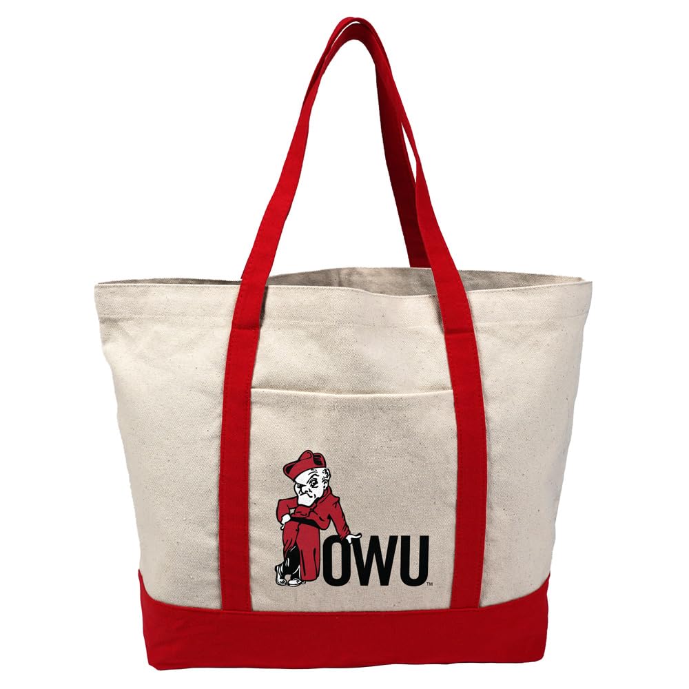Campus Lab Collegiate Primary Logo Canvas Tote Bag With External Pocket, Reusable Shoulder Bag for Shopping, Beach