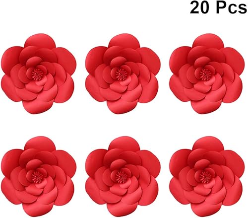Miniatura 2 de Amosfun Decoración de flores artificiales de papel de pared roja 3D para decoración de bodas (rojo 7.9 in)