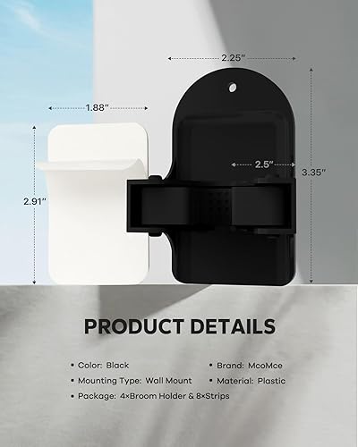 Miniatura 7 de Soporte de pared para escoba (4 unidades), soporte para escoba, organizador de escoba y trapeador, soporte para colgar en la pared, soporte de pared