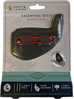 Scott & Lawson Essential Golf Multi-Tool accessory set, 2 golf tees, club cleaner and golf marker with clip