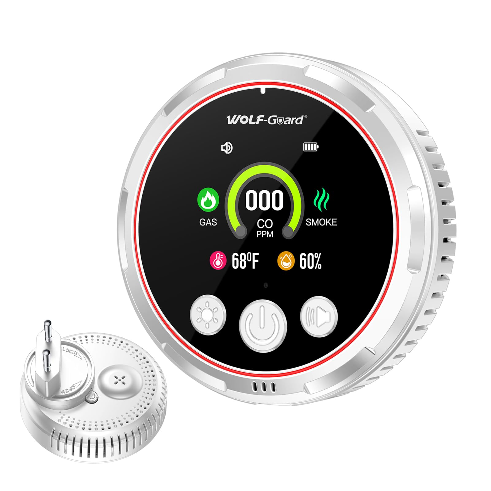 5IN1 Rauchmelder, Gasmelder und CO-Melder mit Stecker und Lithium-Batterie HD13