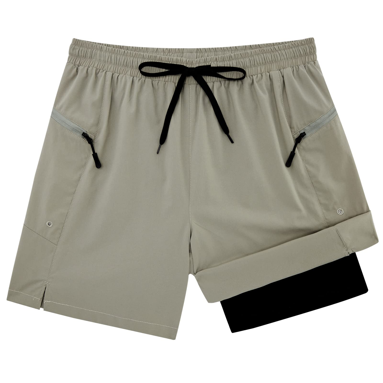 CozopleMens Swim Trunks with Compression Liner 5.5" Quick Dry Bathing Suits with Zipper Pockets No-Chafing Swim Shorts