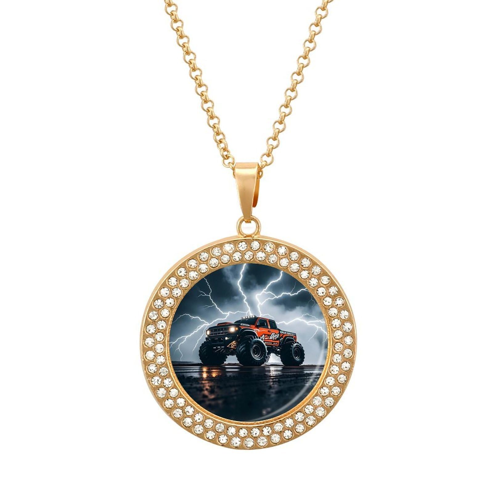Monster Truck Black Sky Necklaces for Women Pendant Necklace golden-Monster Truck Black Sky
