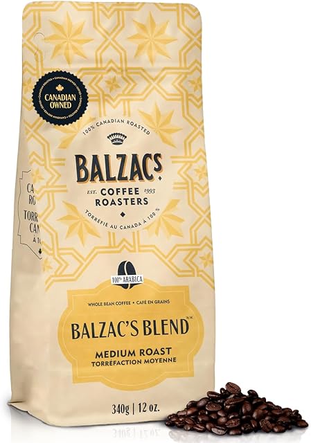 Balzac’s Coffee Roasters - Balzac’s Blend | 100% Arabica Whole Bean Coffee | Marble Roast (Dark) | Bold, Rounded, and Generous – A Gutsy Cup | 340G, 12OZ. (Pack of 1)