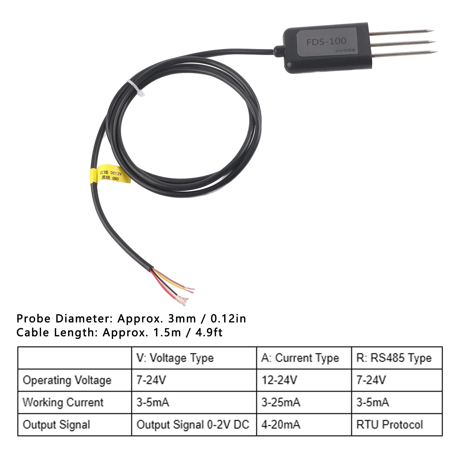 Jeffergarden Sensor de Humedad del Suelo, Sensor de Humedad del Suelo IP68, Detector de del Probador de del Fácil Operación Buen Sellado Resolución del 0,1% con 1,5 M (Salida RS485 Voltaje de