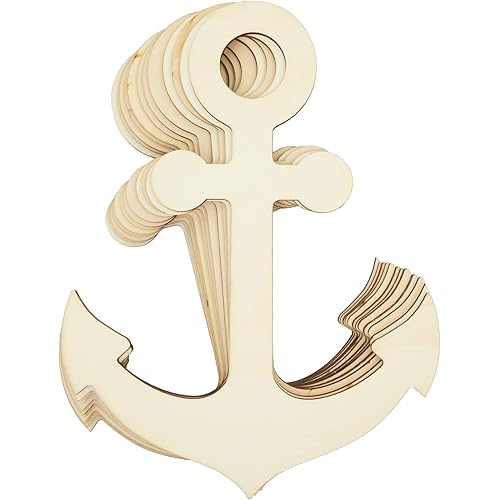 12 Pack Unfinished Wooden Anchors for Crafts, Nautical Wood Cutouts for DIY Projects, Nautical Decor (11.6 x 8.8 in)