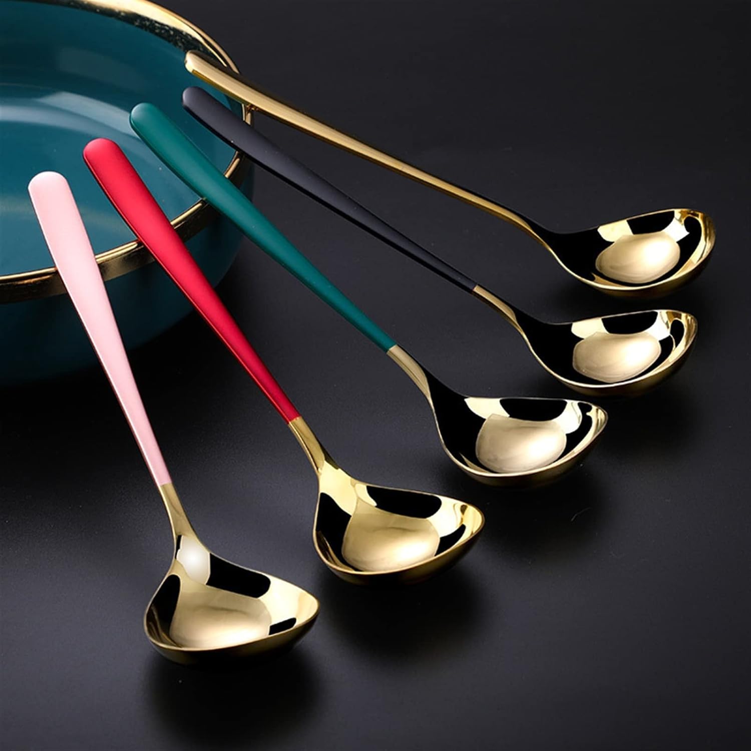 Cooking 304 Stainless Steel Deepened Big Head Spoon Long Handle Spoon (Color : 1) (2)