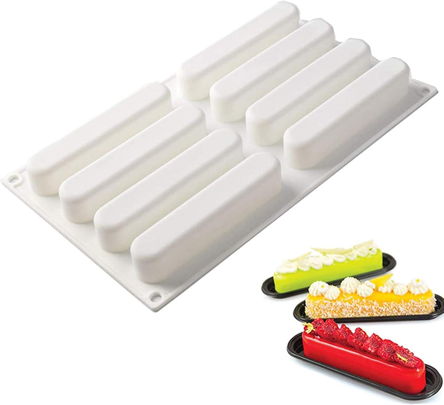 OCPO Kitchen 3D Rectangular Silicone Mousse Cake Mold, 8 Cavities
