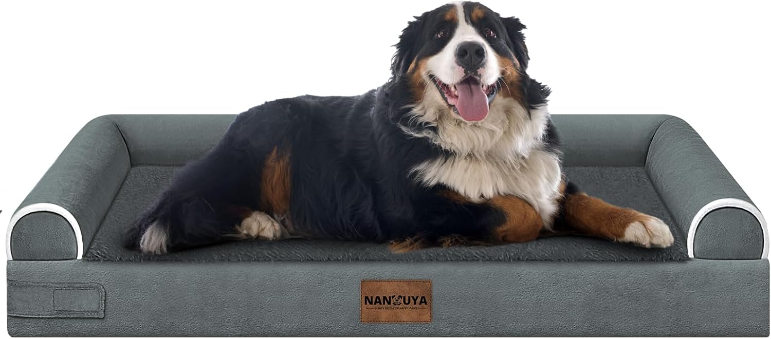 Large Dog Bed Orthopedic Washable: Jumbo Dog Bed Bolster Extra Large Dogs Egg Crate Foam Sofa Couch Waterproof Removable Cover - Dark Grey 53.0"L x 42.0"W x 6.5"Th Dark Grey