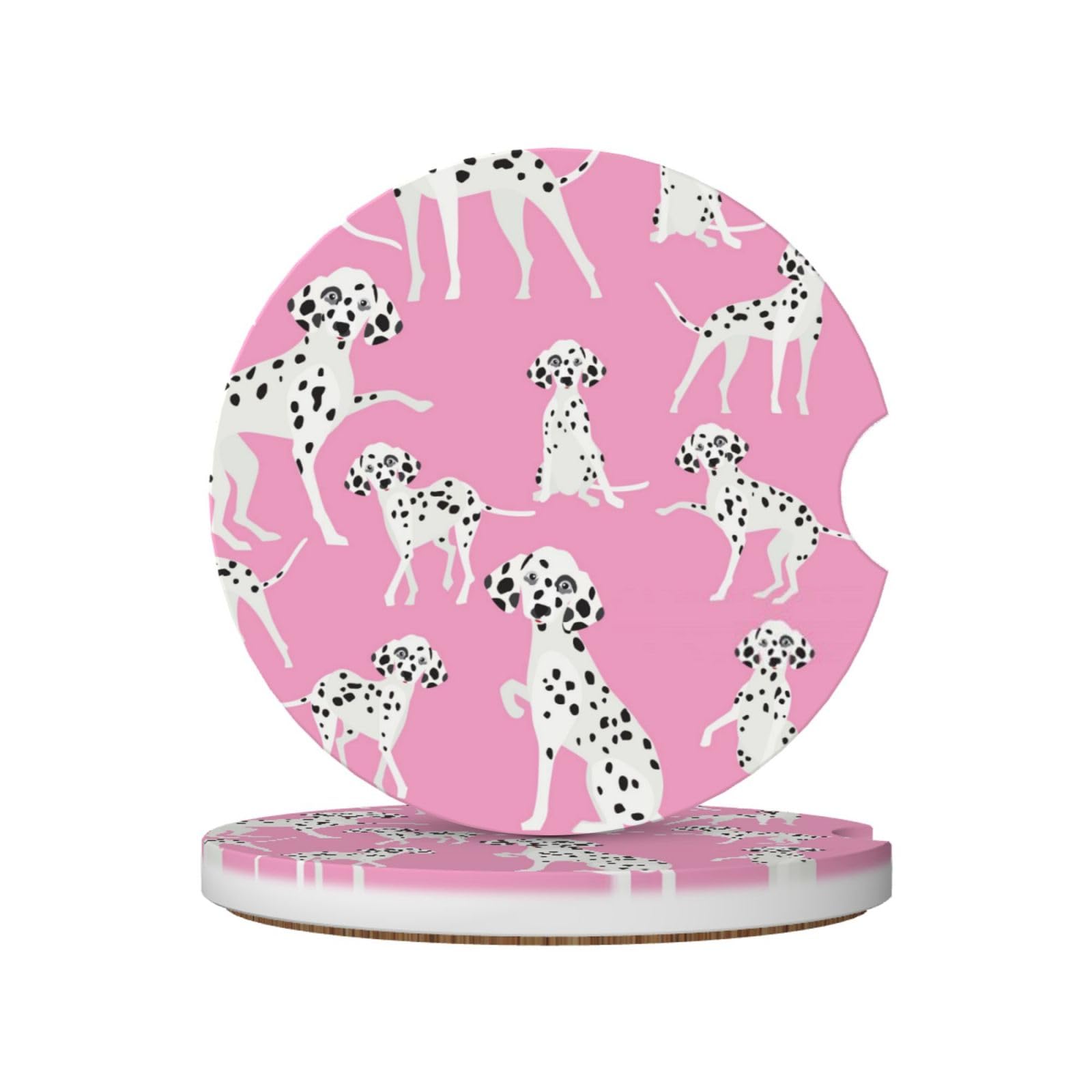 Cute Dalmatian Dog, Car Cup Holder Coasters 2 Pack, Absorbent Ceramic Car Coasters with Non Slip Cork Base