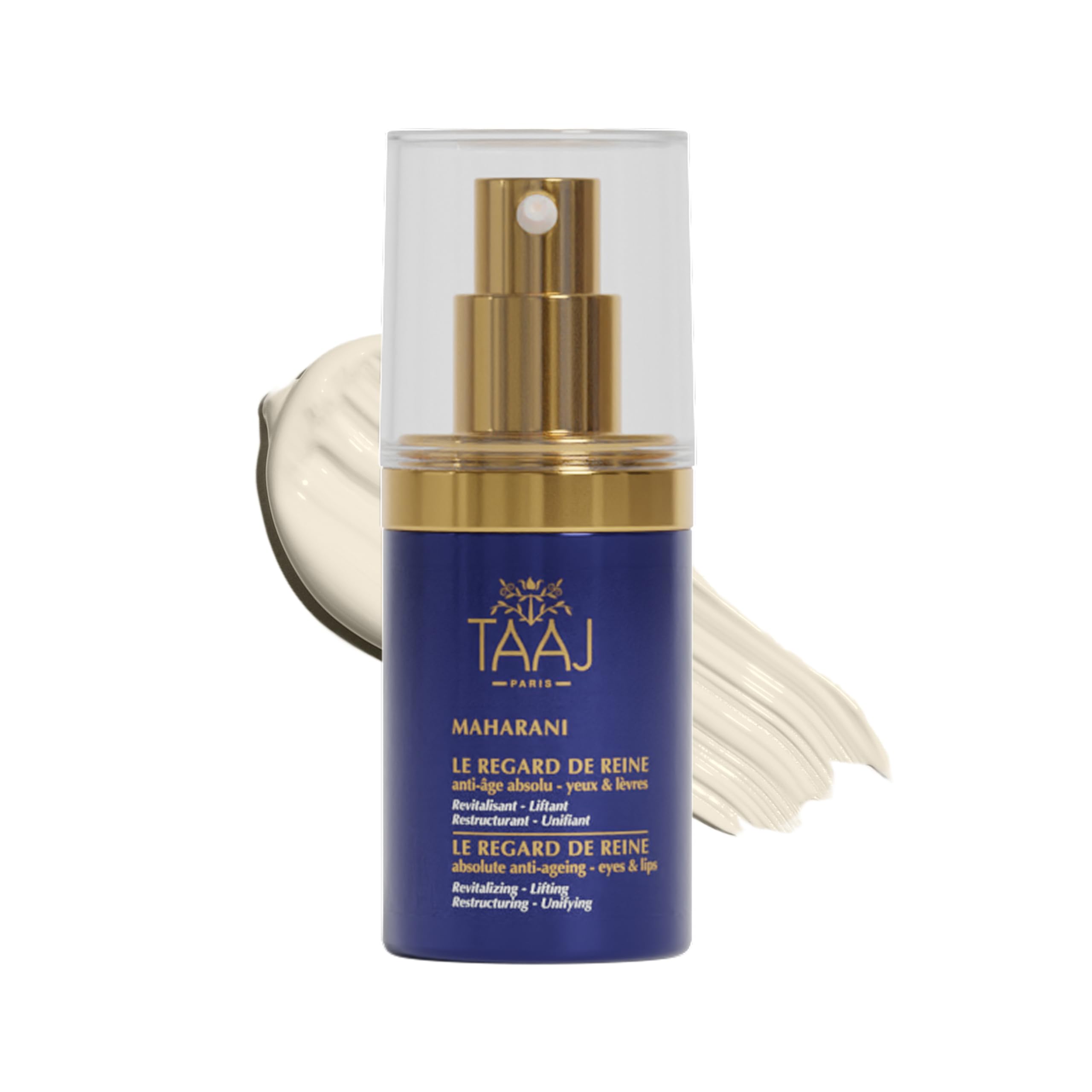 TAAJ | Gli Occhi della Regina - MAHARANI | Attivi Anti-Age | Lifta e Ridefinisce il contorno occhi e labbra | Compattezza ed Elasticità della pelle| Acido Ialuronico e Collagene | 15 ml