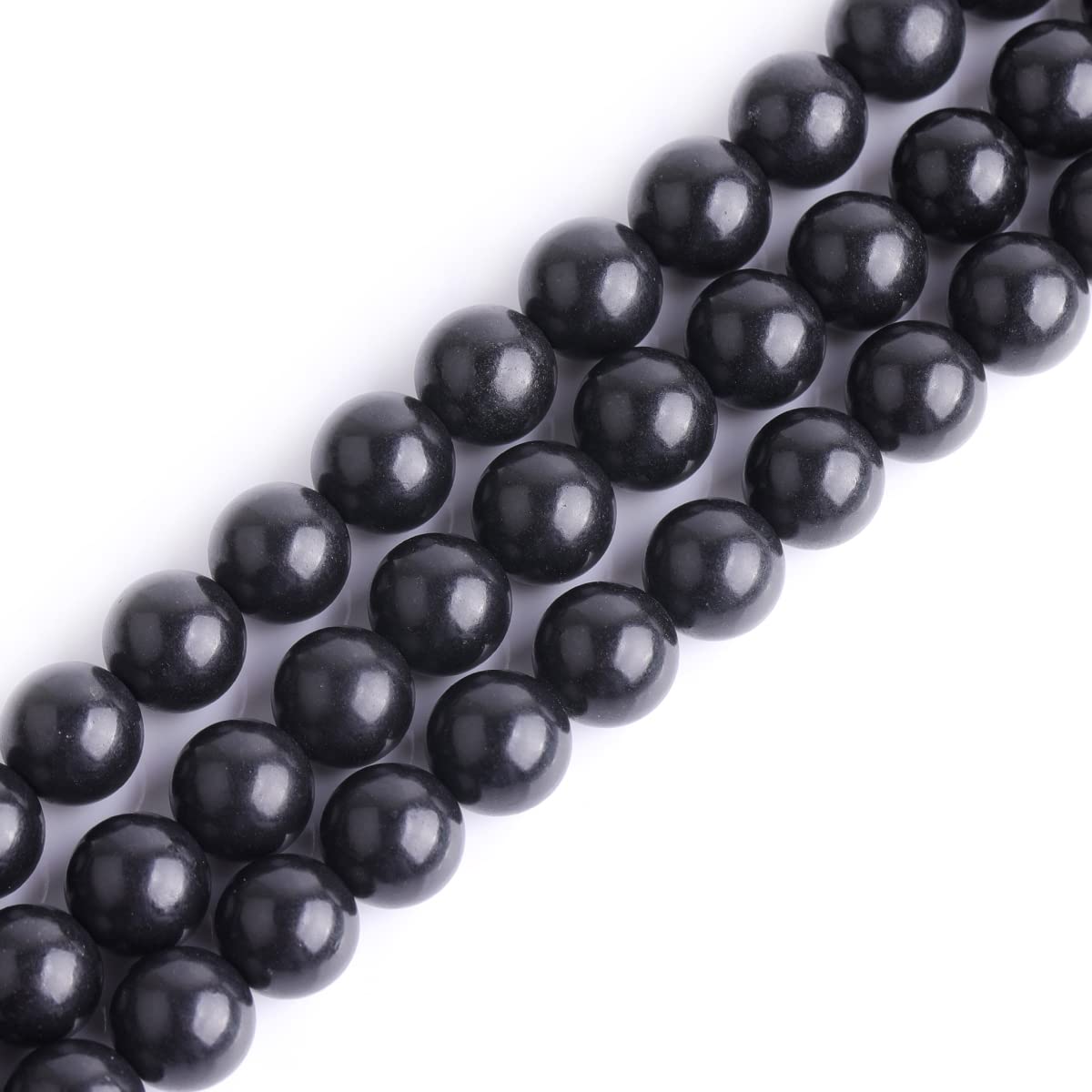GEM-Inside Polished Round 8mm Natural Black Russian Shungite Stone Chakra Beads for Jewelry Making Full 15" Strand Power Energy Healing Stone