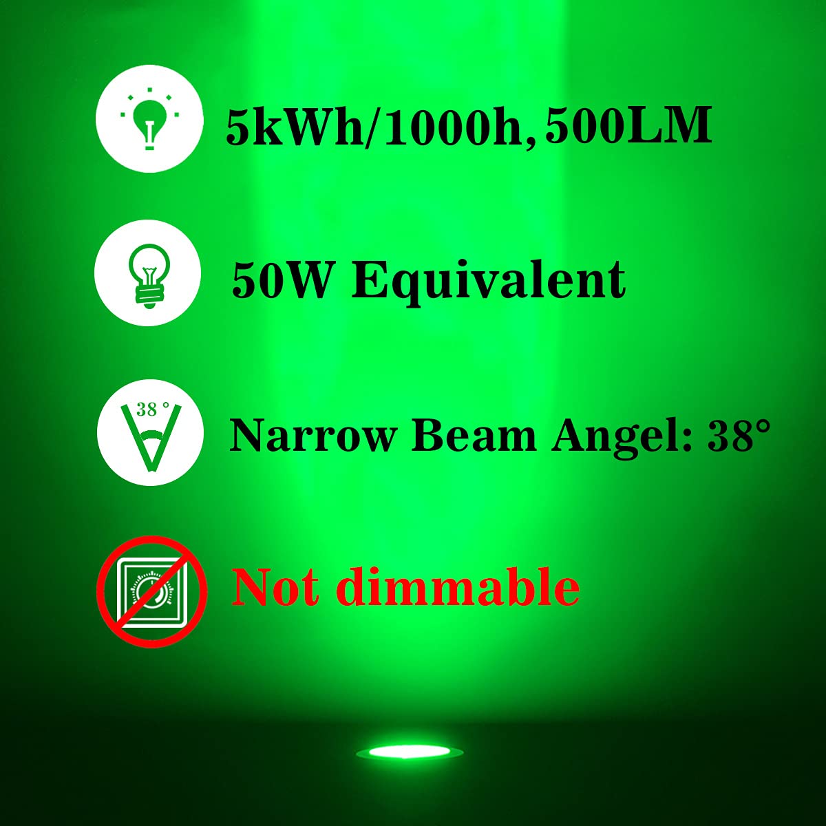 Żarówki LED GU10, kolor zielony, 5 W, odpowiednik żarówki halogenowej 50 W, bez ściemniania, 500 lm, 38°, wąski kąt wiązki, światła punktowe, używane do krajobrazu, dekoracji, nastrojowego