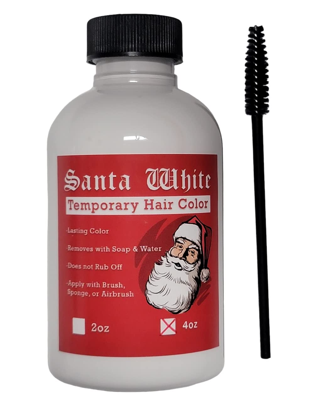 Santa White Temporary Hair Color Liquid with Brush - Sweat Proof Instant Christmas Santa Claus Hair and Beard Color Long Lasting Opaque Vibrant Washes
