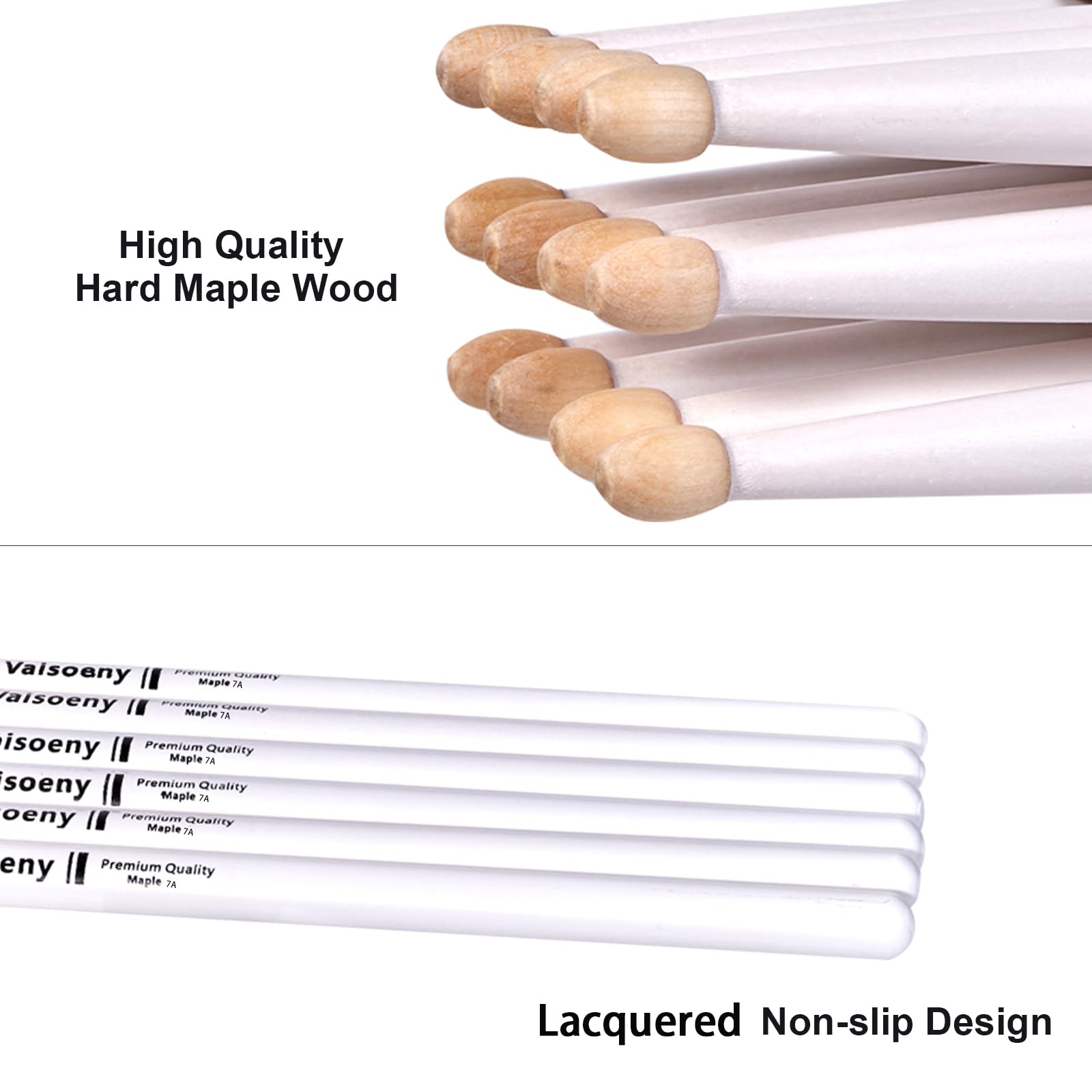Bacchette Per Batteria Vaisoeny - 12 Paia Legno Acero 2B, Lunghezza 41 Cm, Per Adulti E Bambini - Foto 10