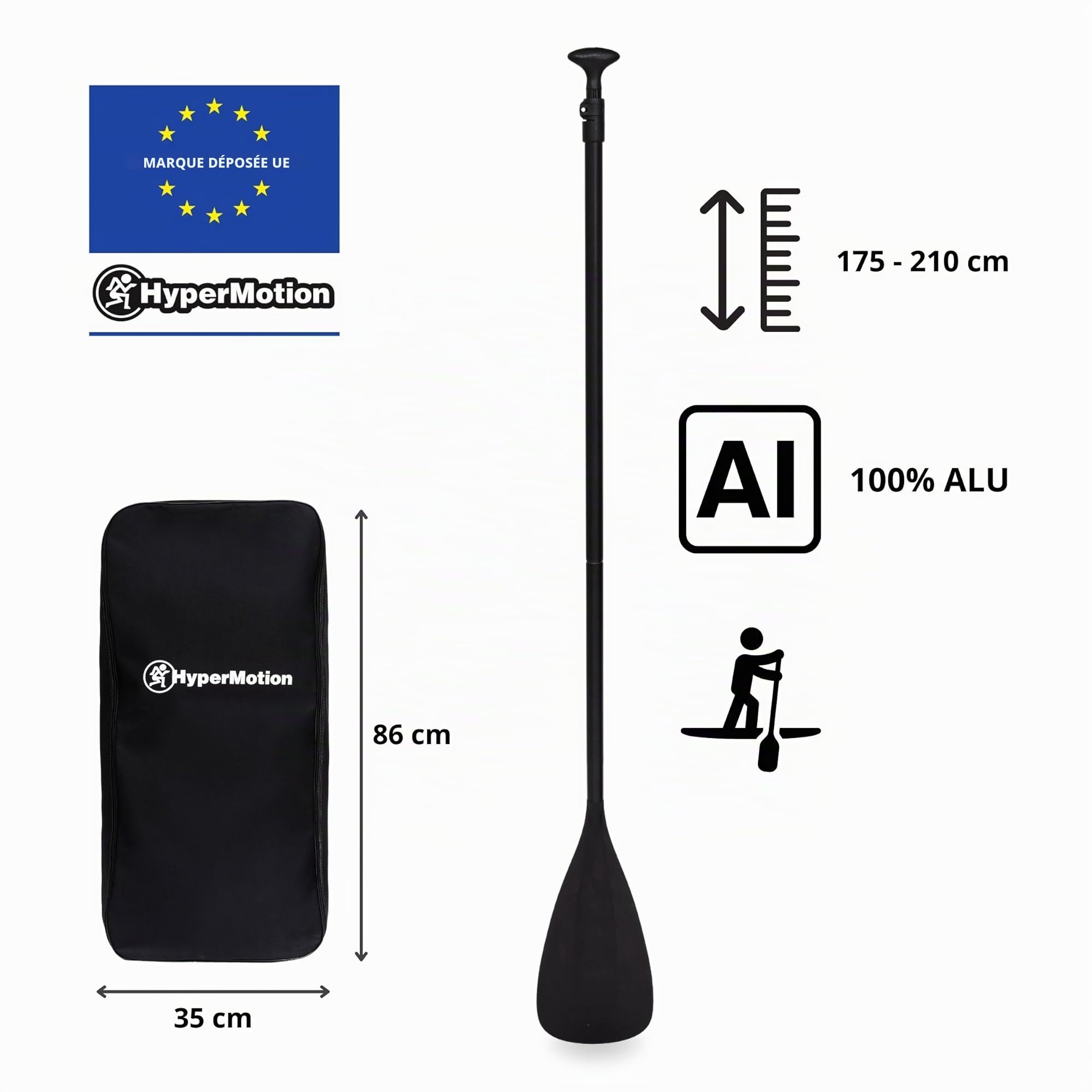 HyperMotion Paddle Gonflable Enfant 215 cm – Planche Stand Up Paddle avec Pagaie Réglable, Pompe Haute Pression, Leash, Sac Étanche